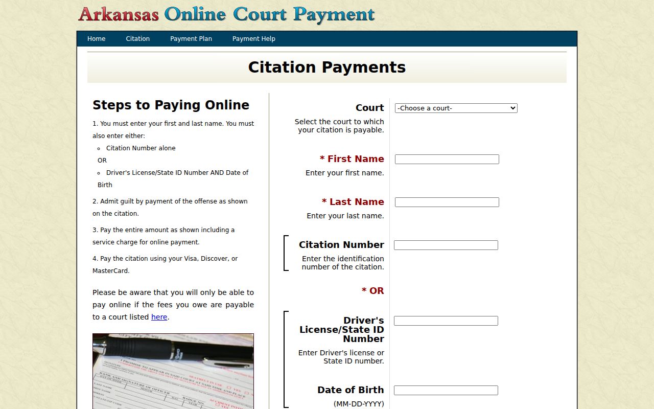 Bradley County criminal court cases Arkansas citation payment query